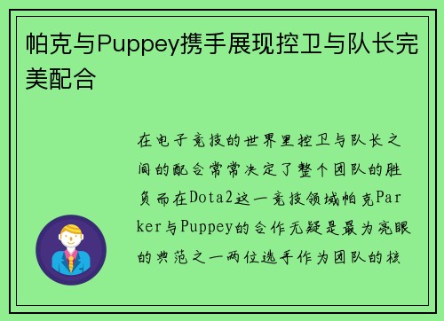 帕克与Puppey携手展现控卫与队长完美配合